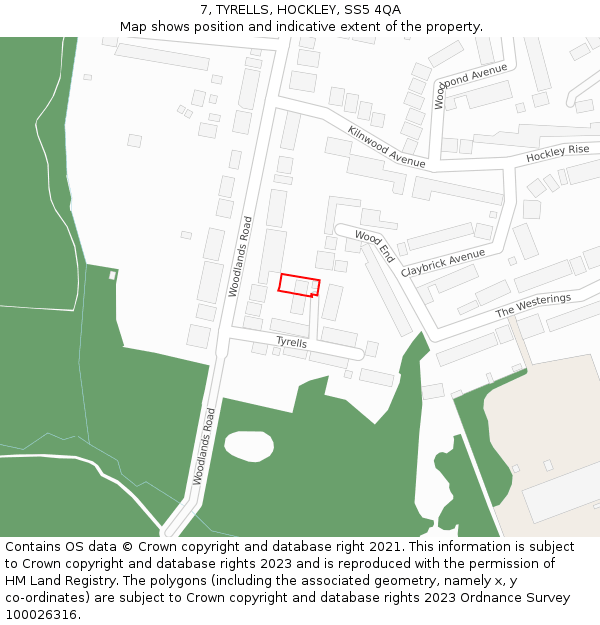 7, TYRELLS, HOCKLEY, SS5 4QA: Location map and indicative extent of plot