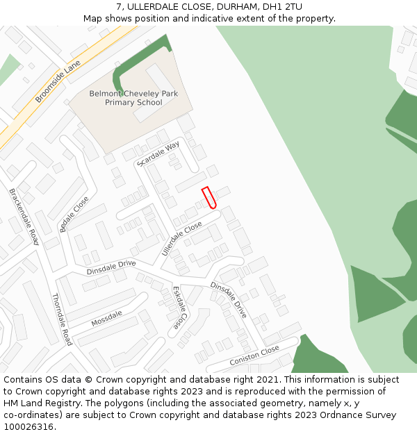 7, ULLERDALE CLOSE, DURHAM, DH1 2TU: Location map and indicative extent of plot