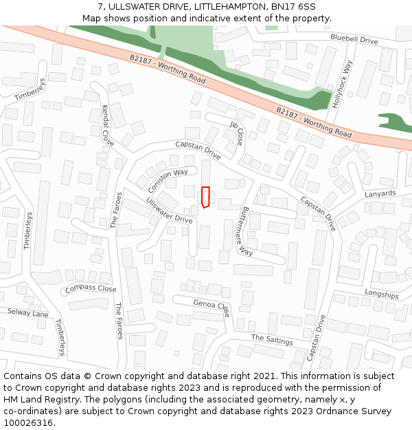 7, ULLSWATER DRIVE, LITTLEHAMPTON, BN17 6SS: Location map and indicative extent of plot
