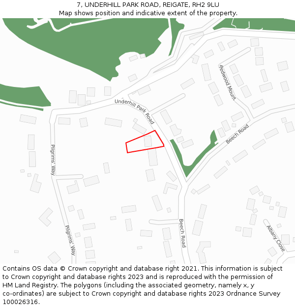 7, UNDERHILL PARK ROAD, REIGATE, RH2 9LU: Location map and indicative extent of plot