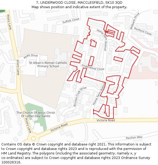 7, UNDERWOOD CLOSE, MACCLESFIELD, SK10 3QD: Location map and indicative extent of plot