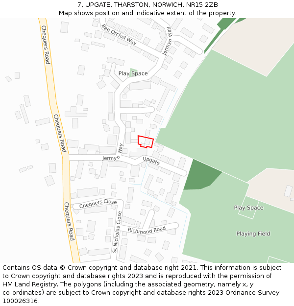 7, UPGATE, THARSTON, NORWICH, NR15 2ZB: Location map and indicative extent of plot