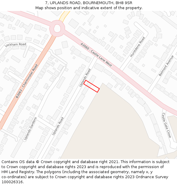7, UPLANDS ROAD, BOURNEMOUTH, BH8 9SR: Location map and indicative extent of plot