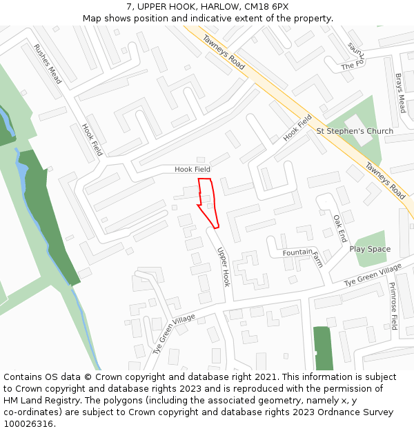 7, UPPER HOOK, HARLOW, CM18 6PX: Location map and indicative extent of plot