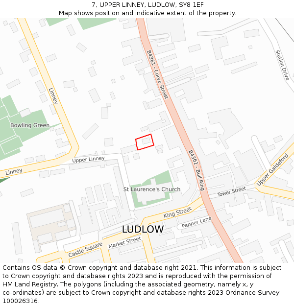 7, UPPER LINNEY, LUDLOW, SY8 1EF: Location map and indicative extent of plot