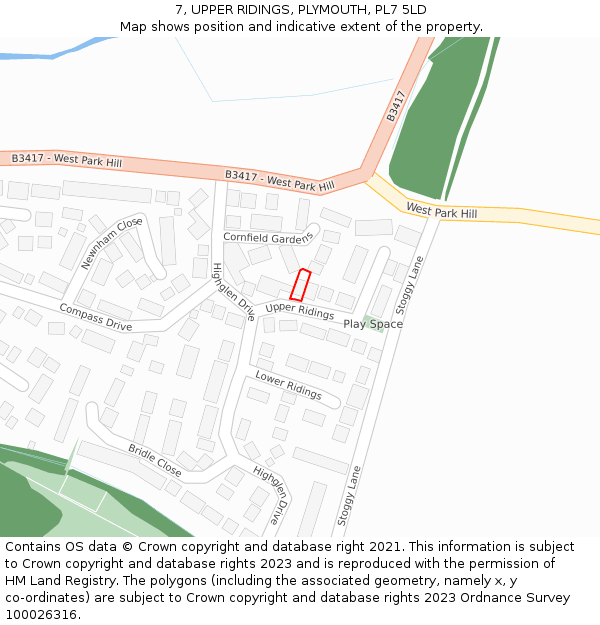 7, UPPER RIDINGS, PLYMOUTH, PL7 5LD: Location map and indicative extent of plot