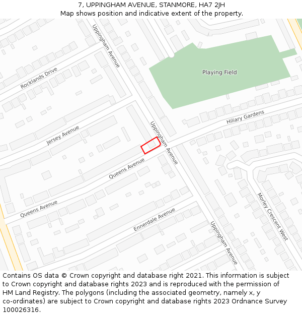 7, UPPINGHAM AVENUE, STANMORE, HA7 2JH: Location map and indicative extent of plot