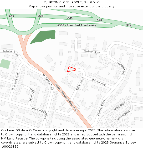 7, UPTON CLOSE, POOLE, BH16 5HG: Location map and indicative extent of plot