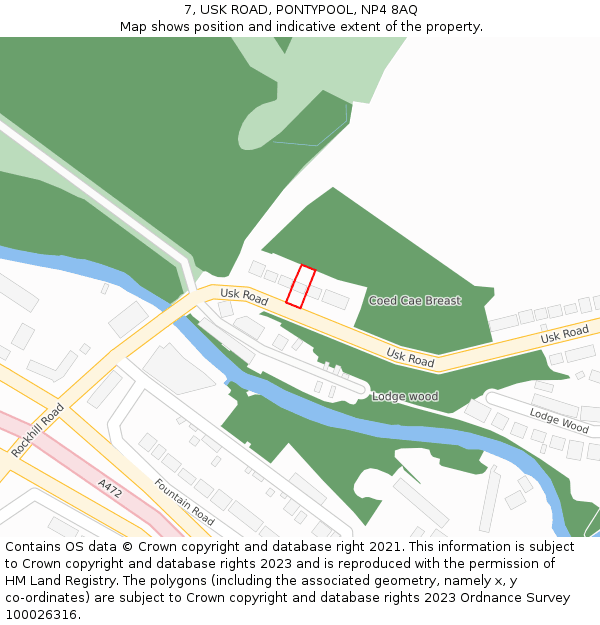 7, USK ROAD, PONTYPOOL, NP4 8AQ: Location map and indicative extent of plot