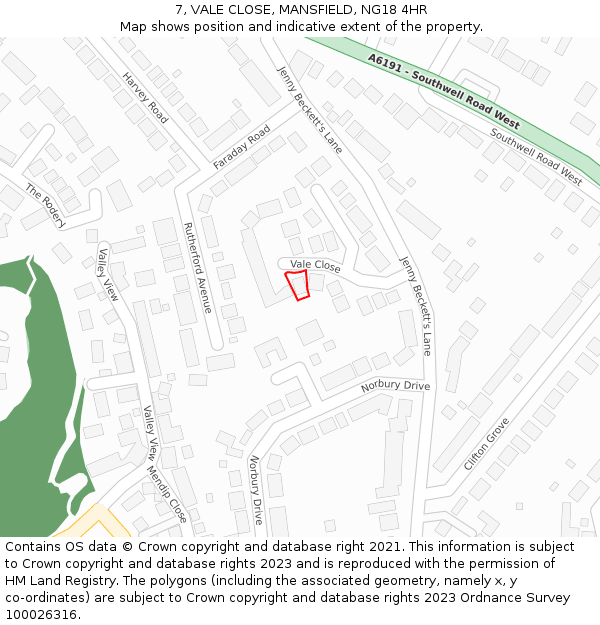 7, VALE CLOSE, MANSFIELD, NG18 4HR: Location map and indicative extent of plot