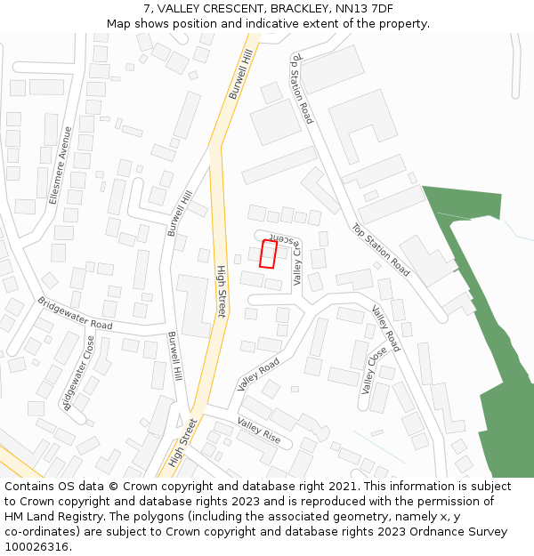 7, VALLEY CRESCENT, BRACKLEY, NN13 7DF: Location map and indicative extent of plot