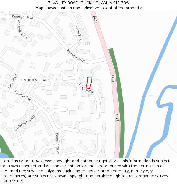 7, VALLEY ROAD, BUCKINGHAM, MK18 7BW: Location map and indicative extent of plot