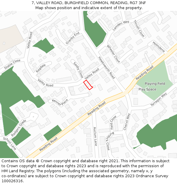 7, VALLEY ROAD, BURGHFIELD COMMON, READING, RG7 3NF: Location map and indicative extent of plot