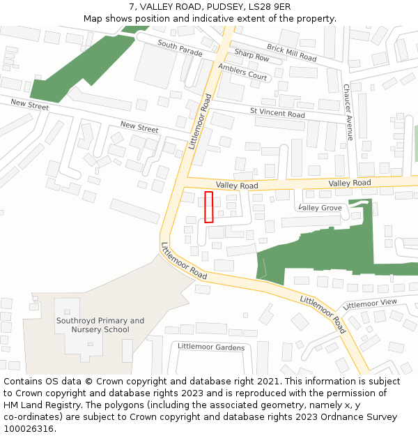 7, VALLEY ROAD, PUDSEY, LS28 9ER: Location map and indicative extent of plot