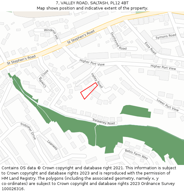 7, VALLEY ROAD, SALTASH, PL12 4BT: Location map and indicative extent of plot