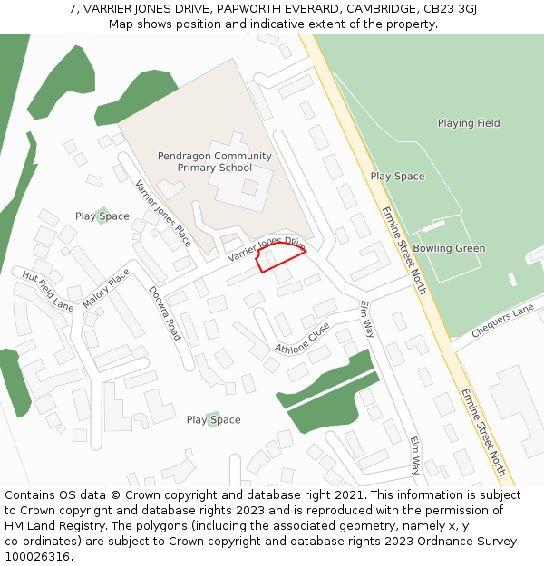 7, VARRIER JONES DRIVE, PAPWORTH EVERARD, CAMBRIDGE, CB23 3GJ: Location map and indicative extent of plot