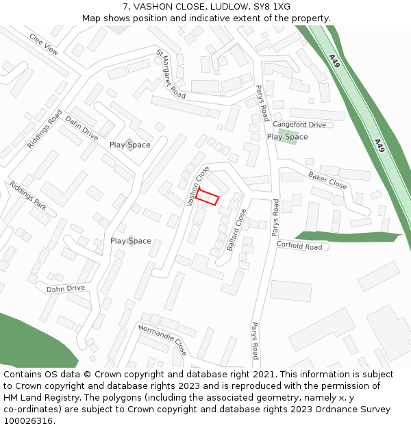 7, VASHON CLOSE, LUDLOW, SY8 1XG: Location map and indicative extent of plot