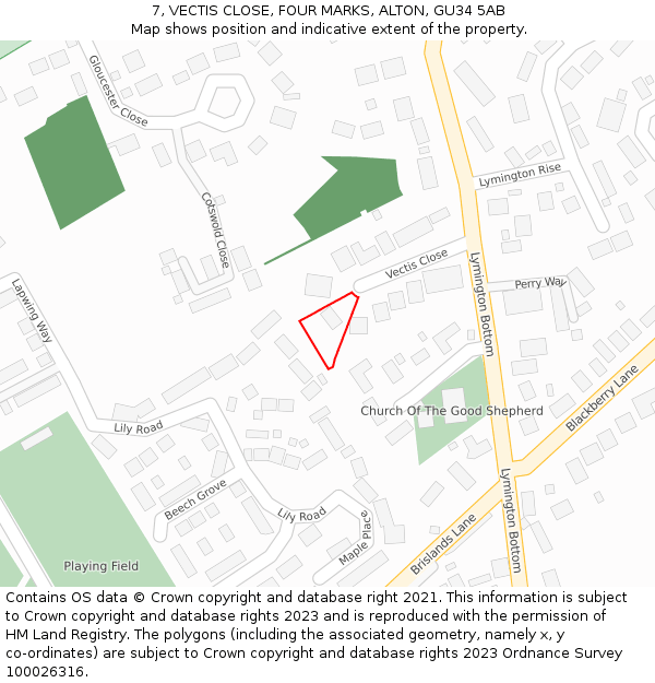 7, VECTIS CLOSE, FOUR MARKS, ALTON, GU34 5AB: Location map and indicative extent of plot