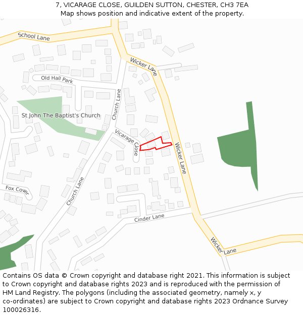 7, VICARAGE CLOSE, GUILDEN SUTTON, CHESTER, CH3 7EA: Location map and indicative extent of plot