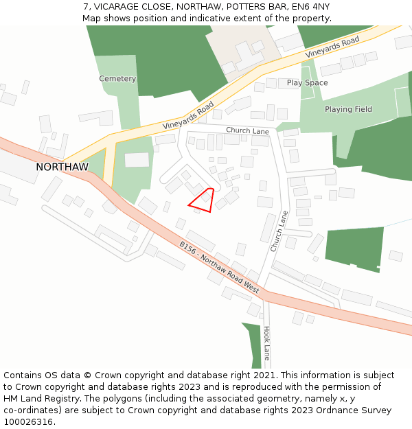 7, VICARAGE CLOSE, NORTHAW, POTTERS BAR, EN6 4NY: Location map and indicative extent of plot
