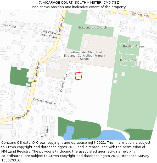 7, VICARAGE COURT, SOUTHMINSTER, CM0 7GZ: Location map and indicative extent of plot