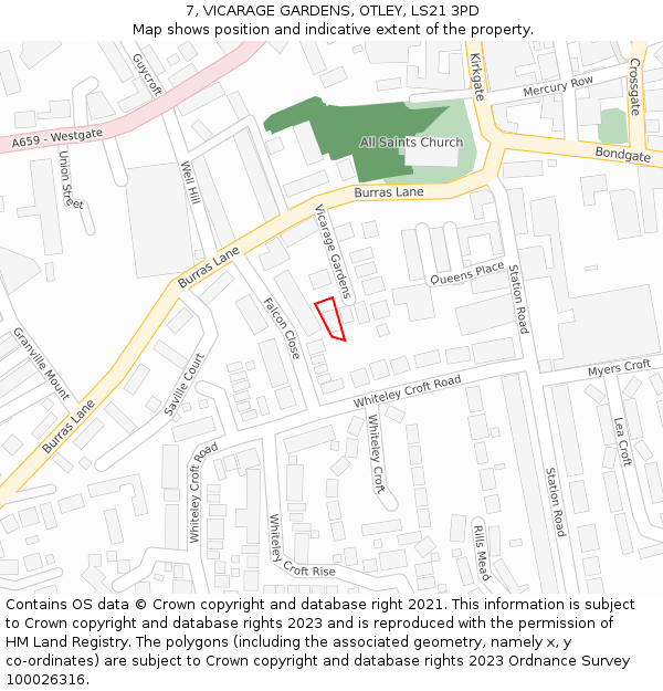 7, VICARAGE GARDENS, OTLEY, LS21 3PD: Location map and indicative extent of plot