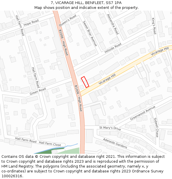 7, VICARAGE HILL, BENFLEET, SS7 1PA: Location map and indicative extent of plot