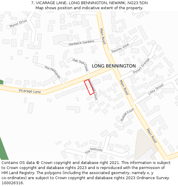 7, VICARAGE LANE, LONG BENNINGTON, NEWARK, NG23 5DN: Location map and indicative extent of plot