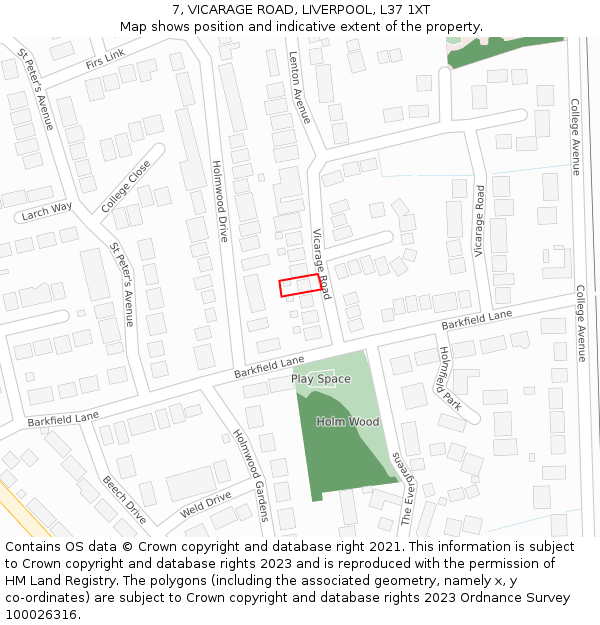 7, VICARAGE ROAD, LIVERPOOL, L37 1XT: Location map and indicative extent of plot