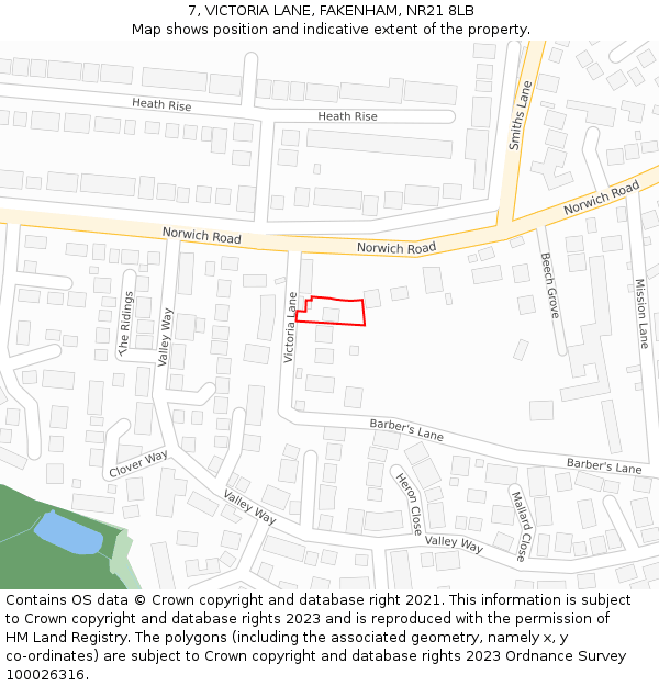 7, VICTORIA LANE, FAKENHAM, NR21 8LB: Location map and indicative extent of plot