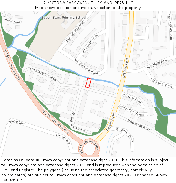 7, VICTORIA PARK AVENUE, LEYLAND, PR25 1UG: Location map and indicative extent of plot