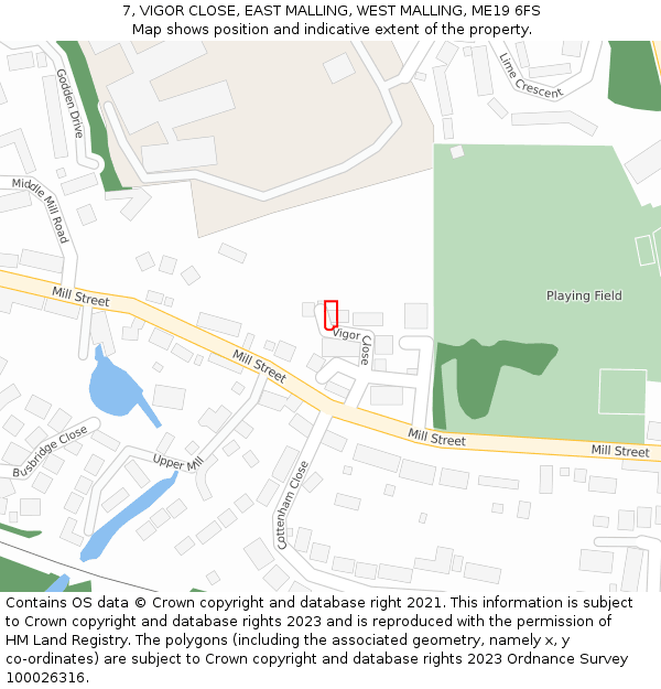 7, VIGOR CLOSE, EAST MALLING, WEST MALLING, ME19 6FS: Location map and indicative extent of plot
