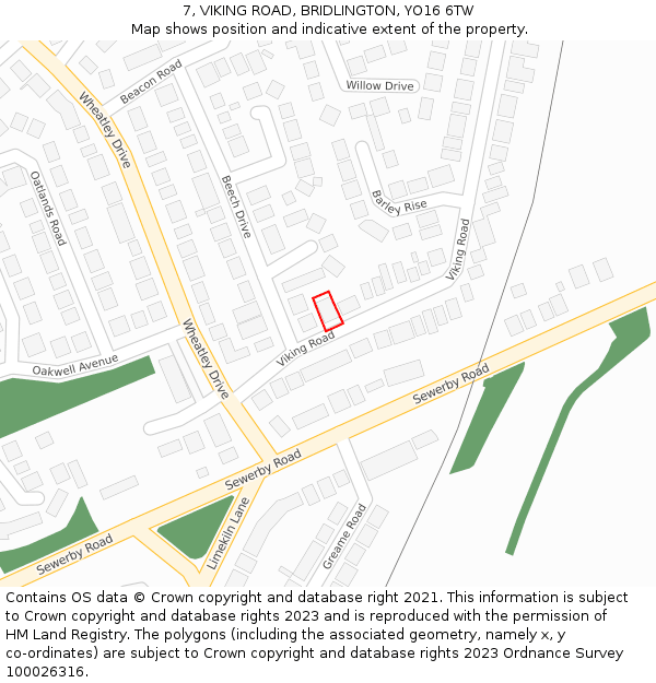 7, VIKING ROAD, BRIDLINGTON, YO16 6TW: Location map and indicative extent of plot