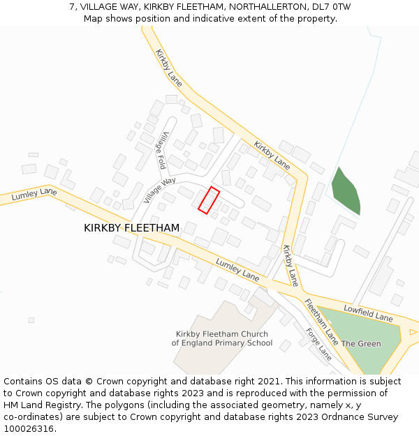 7, VILLAGE WAY, KIRKBY FLEETHAM, NORTHALLERTON, DL7 0TW: Location map and indicative extent of plot