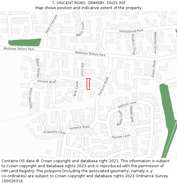 7, VINCENT ROAD, GRIMSBY, DN33 3SF: Location map and indicative extent of plot