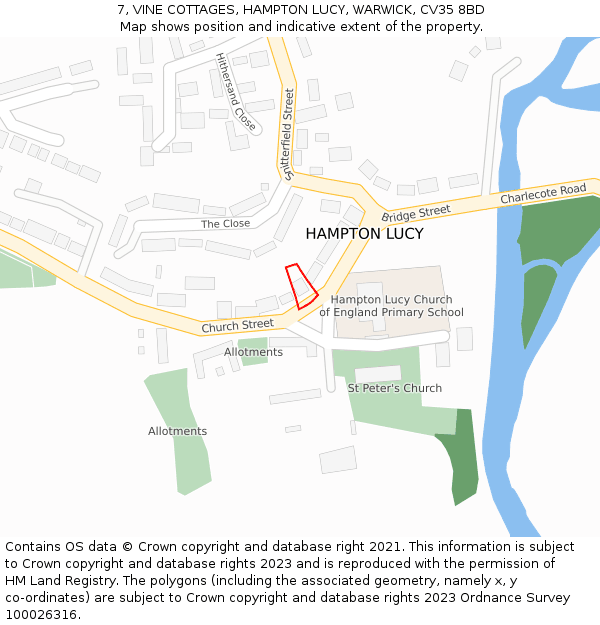 7, VINE COTTAGES, HAMPTON LUCY, WARWICK, CV35 8BD: Location map and indicative extent of plot