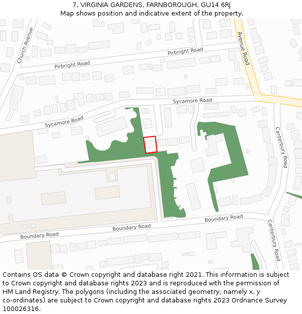 7, VIRGINIA GARDENS, FARNBOROUGH, GU14 6RJ: Location map and indicative extent of plot