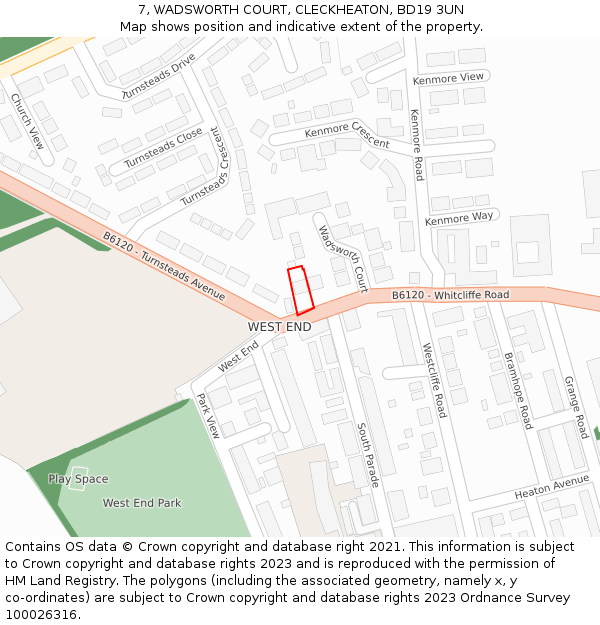 7, WADSWORTH COURT, CLECKHEATON, BD19 3UN: Location map and indicative extent of plot