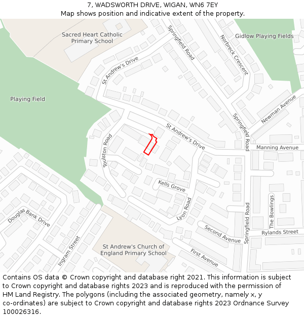 7, WADSWORTH DRIVE, WIGAN, WN6 7EY: Location map and indicative extent of plot