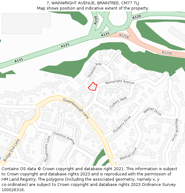 7, WAINWRIGHT AVENUE, BRAINTREE, CM77 7LJ: Location map and indicative extent of plot