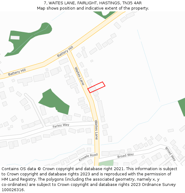 7, WAITES LANE, FAIRLIGHT, HASTINGS, TN35 4AR: Location map and indicative extent of plot