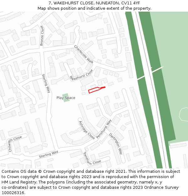 7, WAKEHURST CLOSE, NUNEATON, CV11 4YF: Location map and indicative extent of plot
