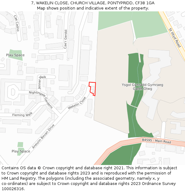 7, WAKELIN CLOSE, CHURCH VILLAGE, PONTYPRIDD, CF38 1GA: Location map and indicative extent of plot