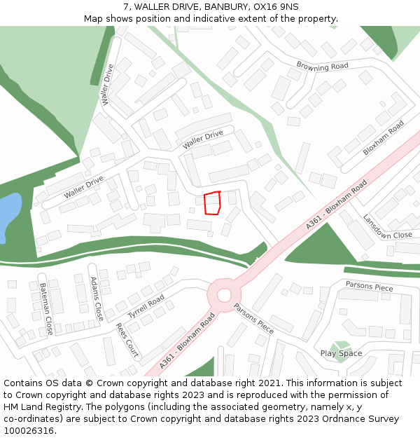 7, WALLER DRIVE, BANBURY, OX16 9NS: Location map and indicative extent of plot