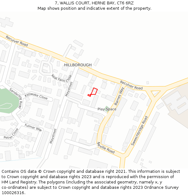 7, WALLIS COURT, HERNE BAY, CT6 6RZ: Location map and indicative extent of plot