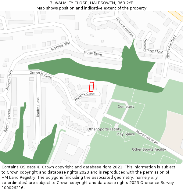 7, WALMLEY CLOSE, HALESOWEN, B63 2YB: Location map and indicative extent of plot