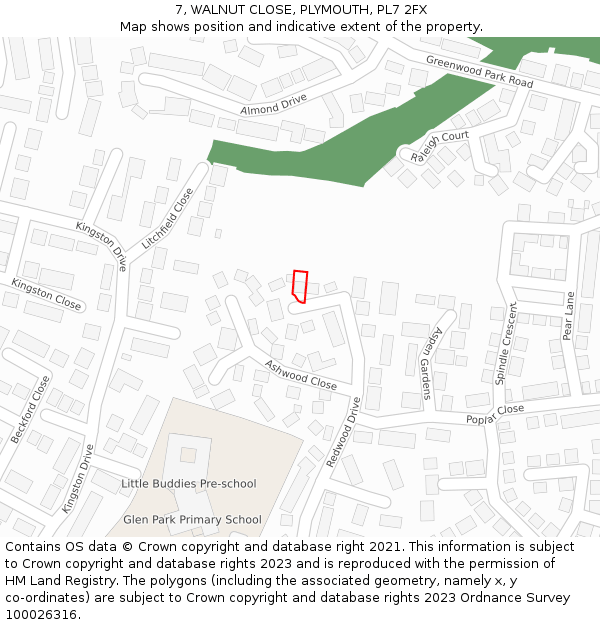 7, WALNUT CLOSE, PLYMOUTH, PL7 2FX: Location map and indicative extent of plot