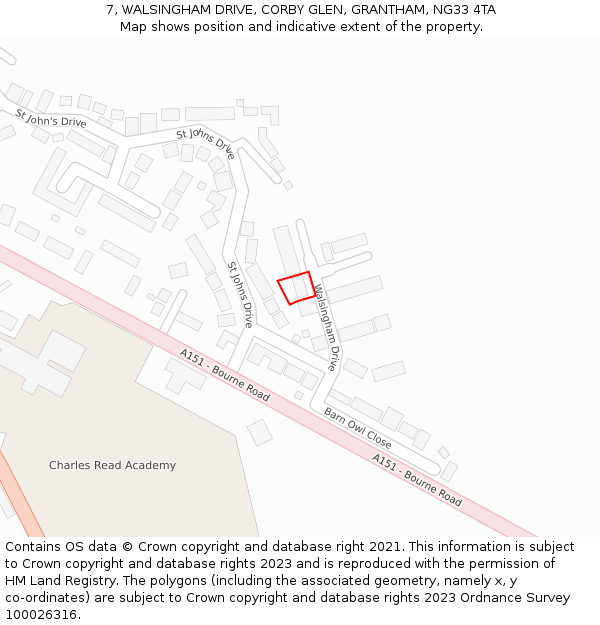 7, WALSINGHAM DRIVE, CORBY GLEN, GRANTHAM, NG33 4TA: Location map and indicative extent of plot