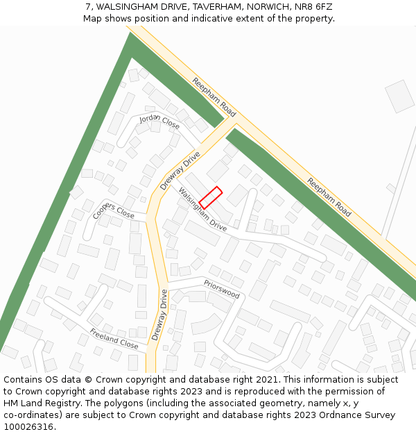 7, WALSINGHAM DRIVE, TAVERHAM, NORWICH, NR8 6FZ: Location map and indicative extent of plot