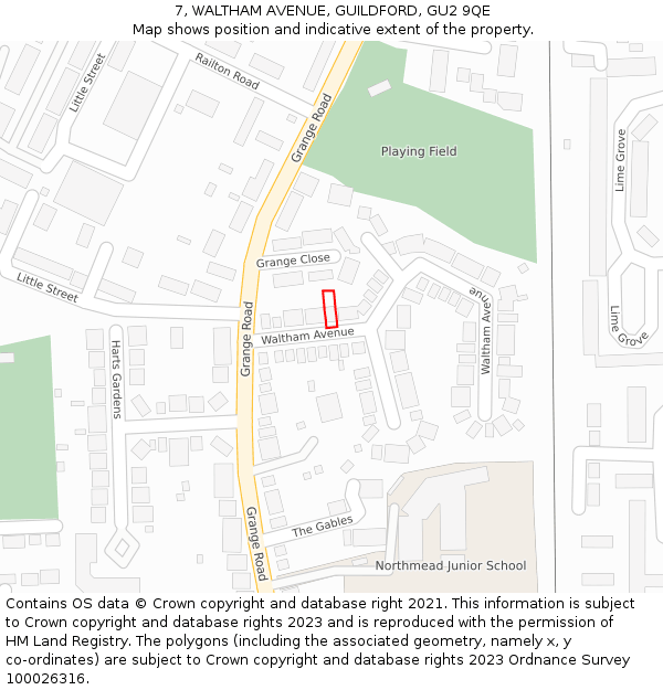 7, WALTHAM AVENUE, GUILDFORD, GU2 9QE: Location map and indicative extent of plot